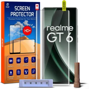 FAVJIP Edge to Edge 3D Curved Tempered Glass Screen Protector for Realme GT 6 5G with Easy Installation Kit - Pack of 1