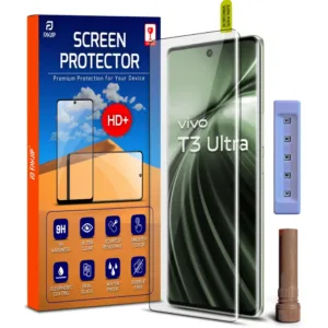 FAVJIP Edge to Edge 3D Curved Tempered Glass Screen Protector for Vivo T3 Ultra 5G with Easy Installation Kit - Pack of 1