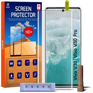 FAVJIP Edge to Edge 3D Curved Tempered Glass Screen Protector for Vivo V30 Pro 5G with Easy Installation Kit - Pack of 1