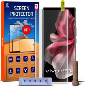 FAVJIP Edge to Edge 3D Curved Tempered Glass Screen Protector for Vivo V30e 5G with Easy Installation Kit - Pack of 1