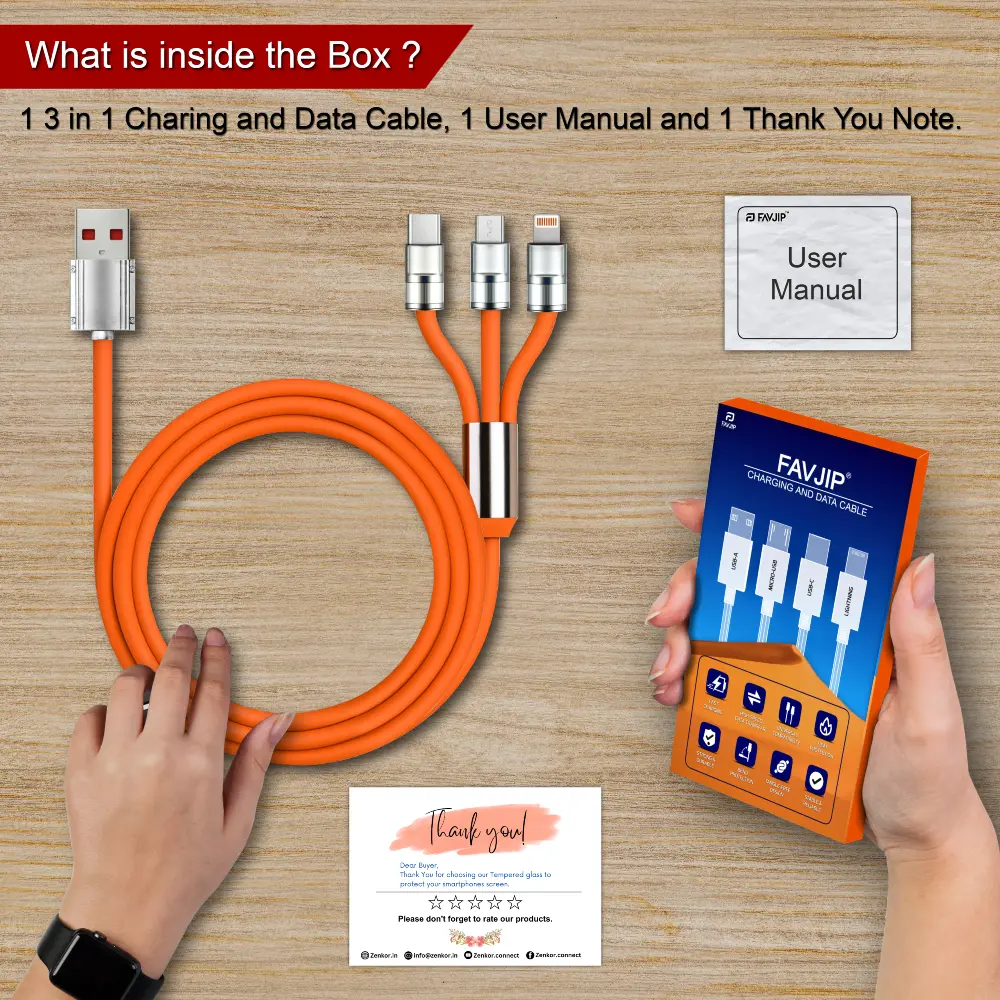 3 in 1 Data Cable and Charger Cable inside the box Image