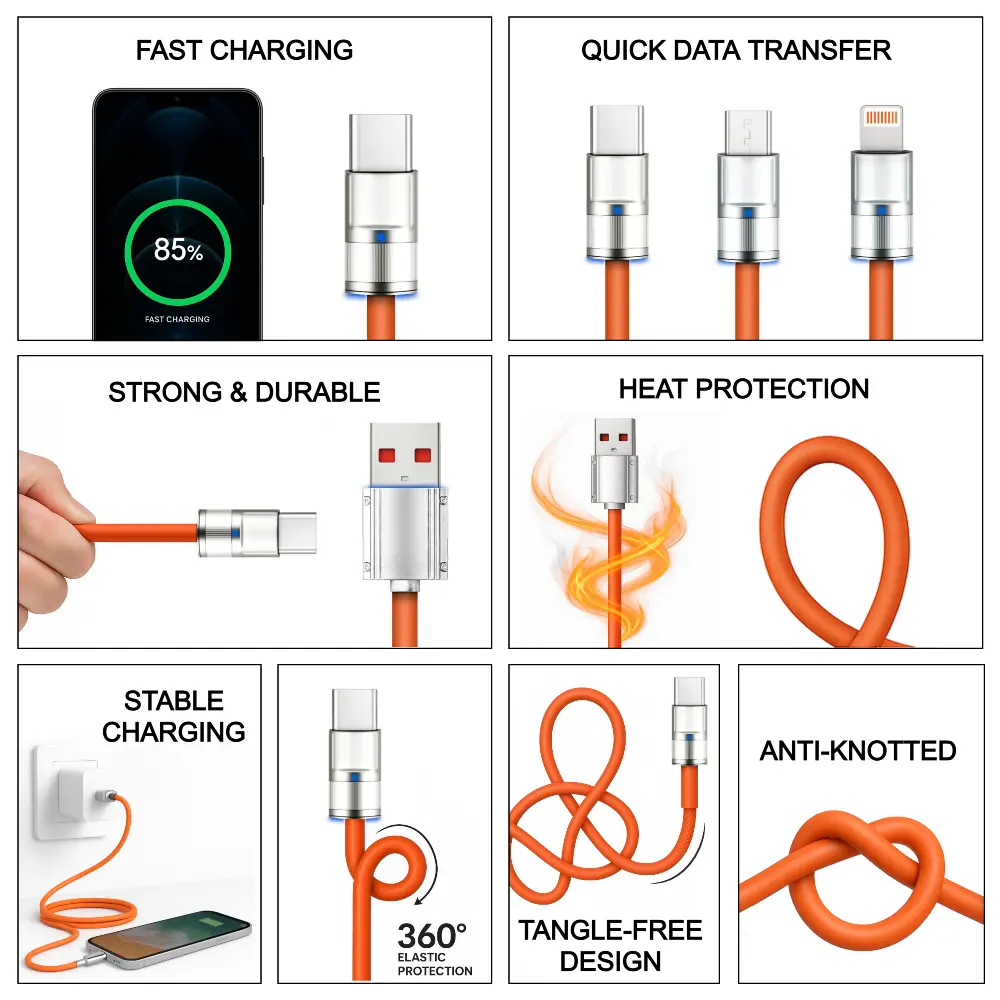 3 in 1 charging and data cable highlighted features