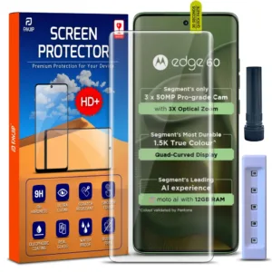 FAVJIP Edge to Edge UV Liquid Glue Quad Curved Tempered Glass Screen Guard Protector for Motorola Edge 60 5G with Easy Installation Kit - Pack of 1