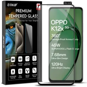 FAVJIP Edge to Edge Tempered Glass Screen Guard Protector for Oppo K12x 5G with Easy Installation Kit - Pack of 1