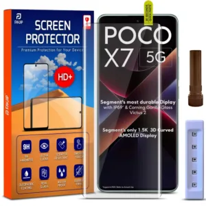 FAVJIP Edge to Edge UV Lequid Glue 3D Curved Tempered Glass Screen Guard Protector for Poco X7 5G with Easy Installation Kit - Pack of 1