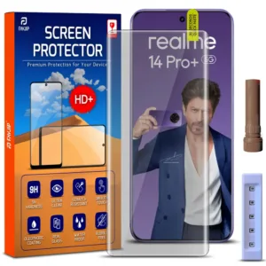 FAVJIP Edge to Edge UV Liquid Glue Quad Curved Tempered Glass Screen Guard Protector for Realme 14 Pro Plus 5G with Easy Installation Kit - Pack of 1