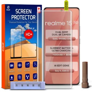 FAVJIP Edge to Edge UV Liquid Glue Quad Curved Tempered Glass Screen Guard Protector for Realme 15 5G with Easy Installation Kit - Pack of 1