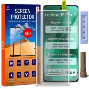 FAVJIP Edge to Edge UV Liquid Glue Quad Curved Tempered Glass Screen Guard Protector for Realme 15 Pro 5G with Easy Installation Kit - Pack of 1