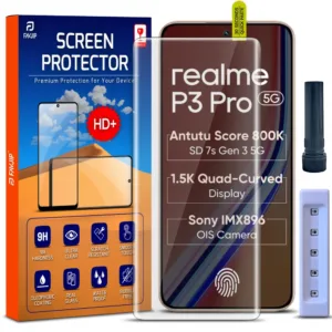 FAVJIP Edge to Edge UV Liquid Glue Quad Curved Tempered Glass Screen Guard Protector for Realme P3 Pro 5G with Easy Installation Kit - Pack of 1