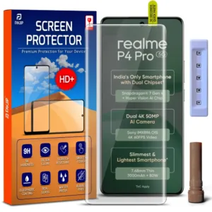 FAVJIP Edge to Edge UV Liquid Glue Quad Curved Tempered Glass Screen Guard Protector for Realme P4 Pro 5G with Easy Installation Kit - Pack of 1