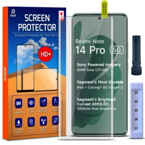 FAVJIP Edge to Edge UV Liquid Glue 3D Curved Tempered Glass Screen Guard Protector for Redmi Note 14 Pro 5G with Easy Installation Kit - Pack of 1