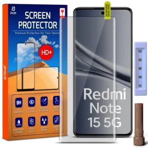 FAVJIP Edge to Edge UV Liquid Glue 3D Curved Tempered Glass Screen Guard Protector for Redmi Note 15 5G with Easy Installation Kit - Pack of 1