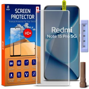 FAVJIP Edge to Edge UV Liquid Glue Quad Curved Tempered Glass Screen Guard Protector for Redmi Note 15 Pro 5G with Easy Installation Kit - Pack of 1