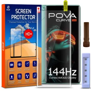 FAVJIP Edge to Edge UV Liquid Glue 3D Curved Tempered Glass Screen Guard Protector for Techno Pova Curve 5G with Easy Installation Kit - Pack of 1