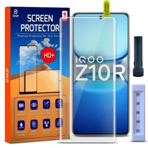 FAVJIP Edge to Edge UV Liquid Glue 3D Curved Tempered Glass Screen Guard Protector for iQoo Z10r 5G with Easy Installation Kit - Pack of 1