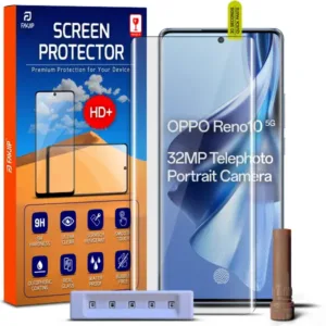 FAVJIP Edge to Edge Tempered Glass Screen Guard Protector for Oppo Reno 10 5G with Easy Installation Kit