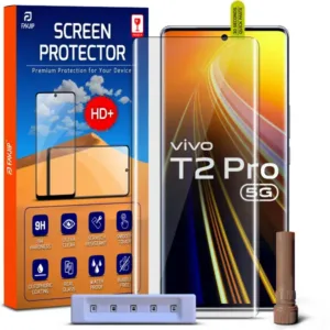 FAVJIP Edge to Edge Tempered Glass Screen Guard Protector for Vivo T2 Pro 5G with Easy Installation Kit