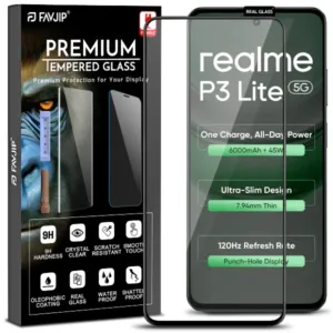 FAVJIP Edge to Edge Tempered Glass Screen Guard Protector for Realme P3 Lite 5G with Easy Installation Kit