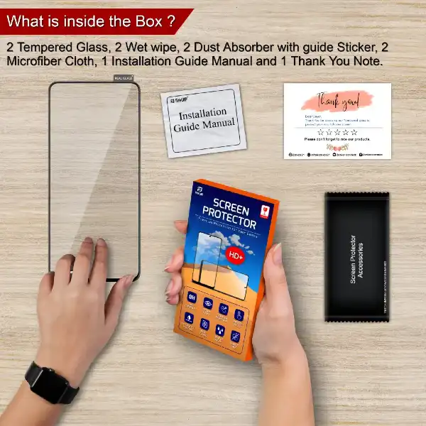 Tempered glass screen guard inside the box