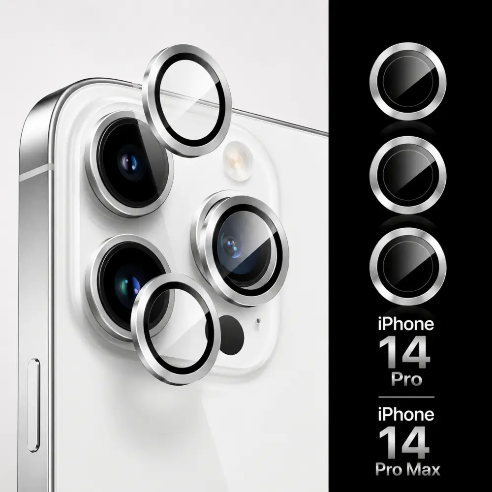 iPhone 14 and 14 plus camera lens protector glass silver main image A1