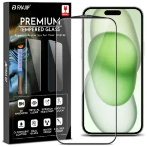 FAVJIP Edge to Edge Tempered Glass for iPhone 15 Plus 5G with Easy Installation Kit