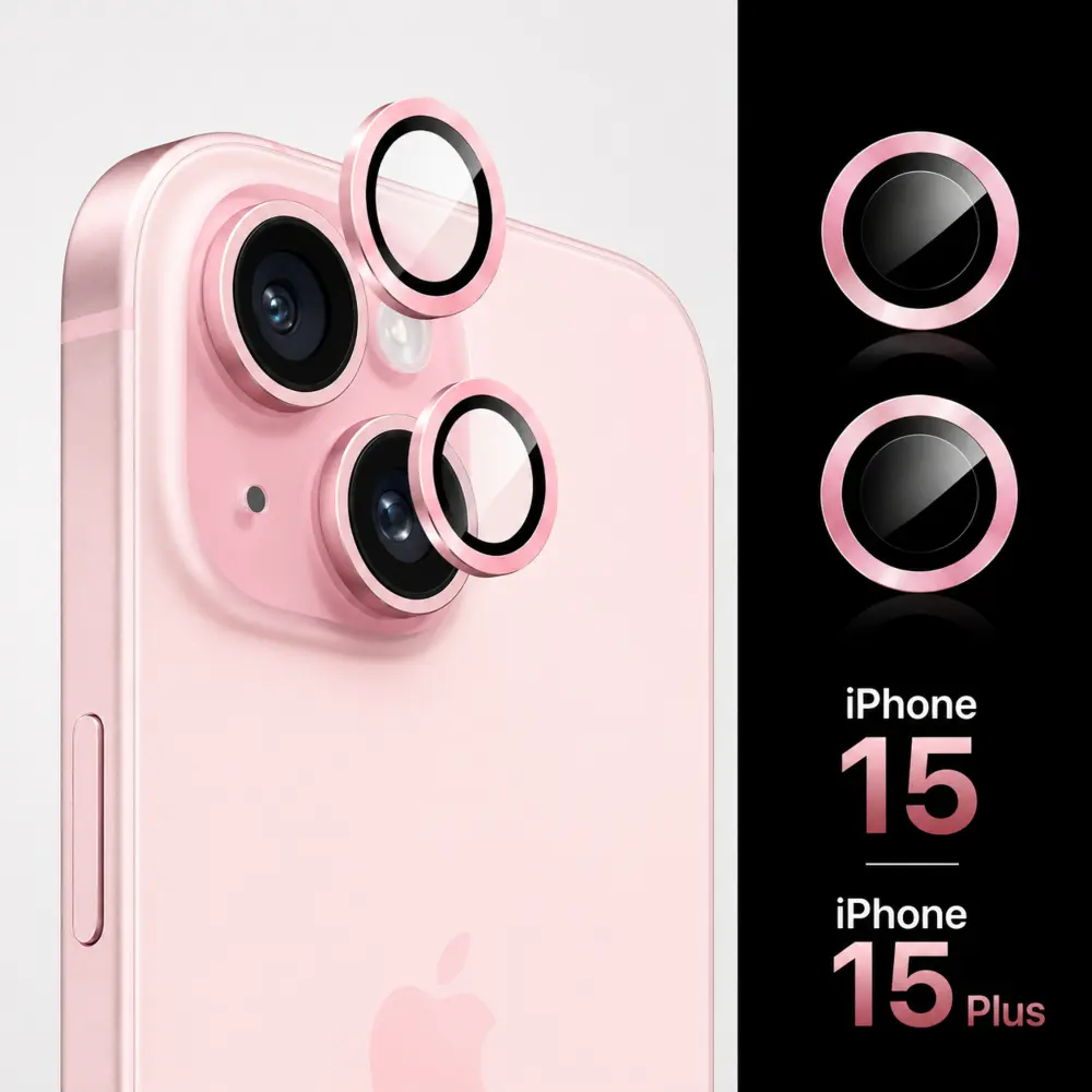 iPhone 15 and 15 plus camera lens protector glass pink main image A1