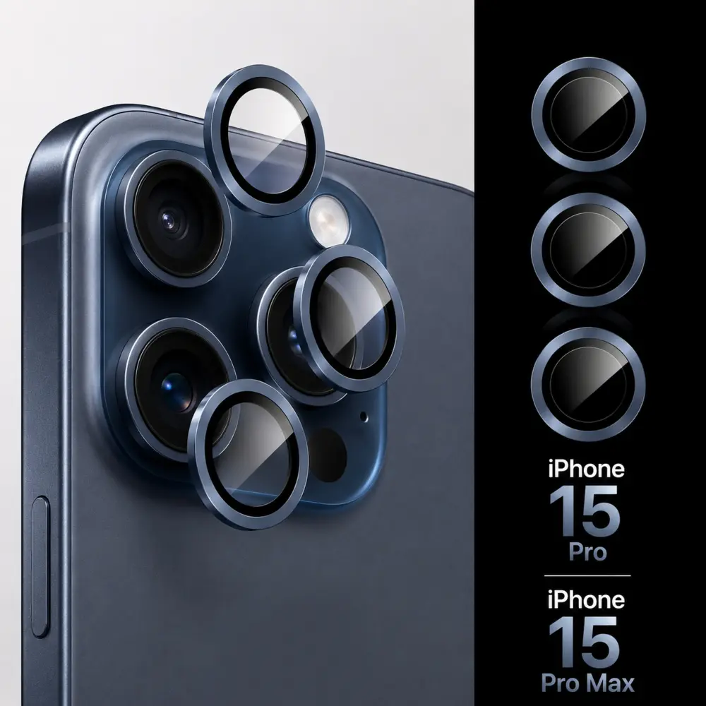 iPhone 15 pro and 15 pro max camera lens protector glass blue main image A1